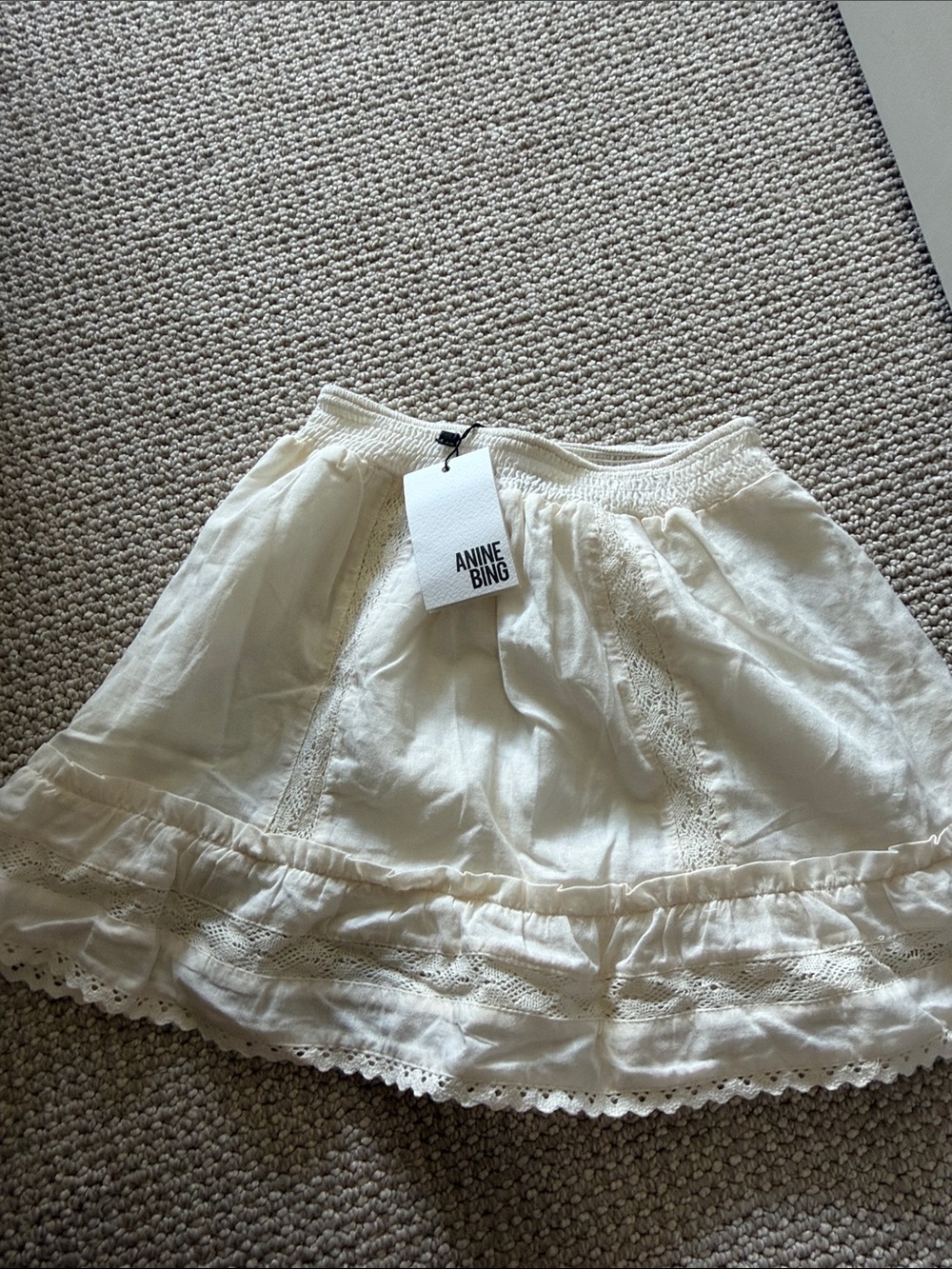 Anine Bing Cream Lace-Trim Cotton Skirt